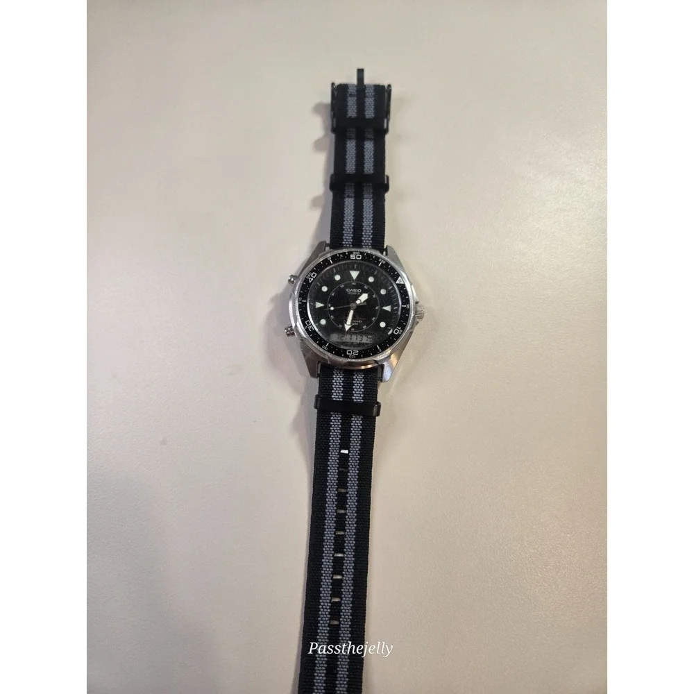 Casio Men AMW-320R Multifunction Nylon Quartz Analog Digital 45mm Watch 7 3/4